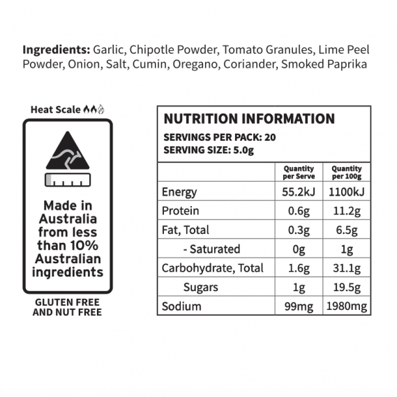 Back of Package of Chipotle Char Spice Blend