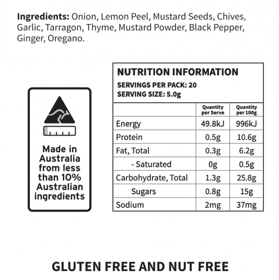 Back of Package of Lemon Tarragon Spice Blend