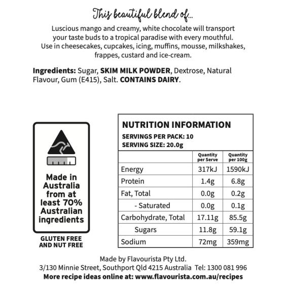 Back of Package of Magnificent Mango Chocolate Powder