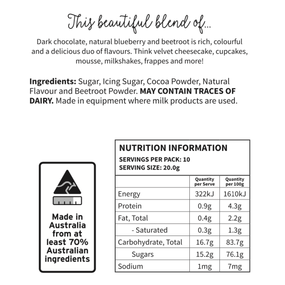 Back of Package of Blueberry