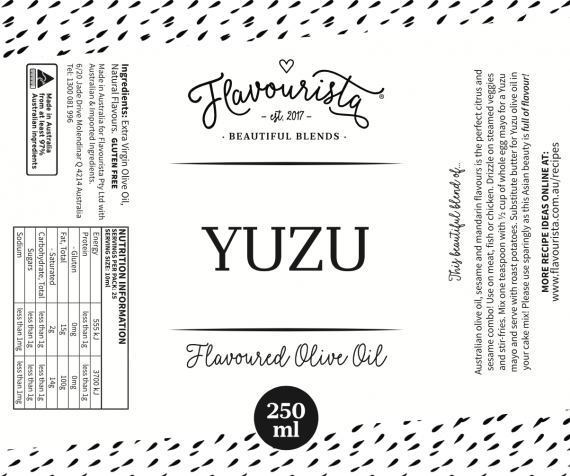 Back of Bottle of Yuzu Olive Oil