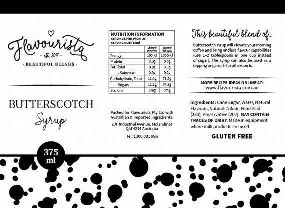 Back of Bottle of Butterscotch