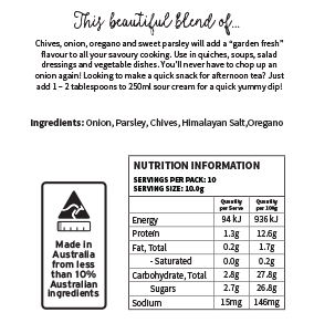 Back of Package of Chive & Onion