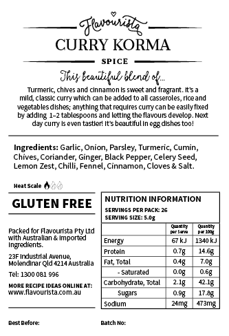 Back of Package of Curry Korma