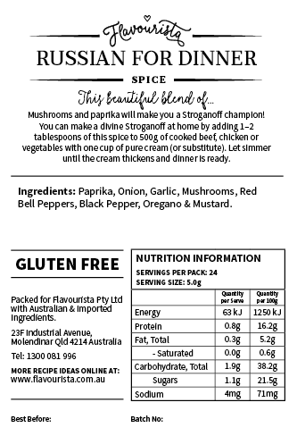 Back of Package of Russian for Dinner