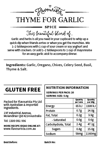 Back of Package of Thyme for Garlic